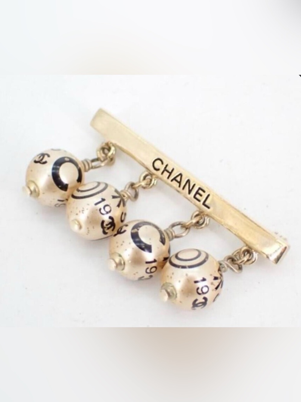 CHANEL 05A Gold Tone 4 Charm Dangle Brooch Pin